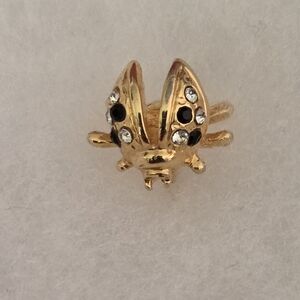 Gold Ladybug Lapel Pin with Black and Rinestone Accents